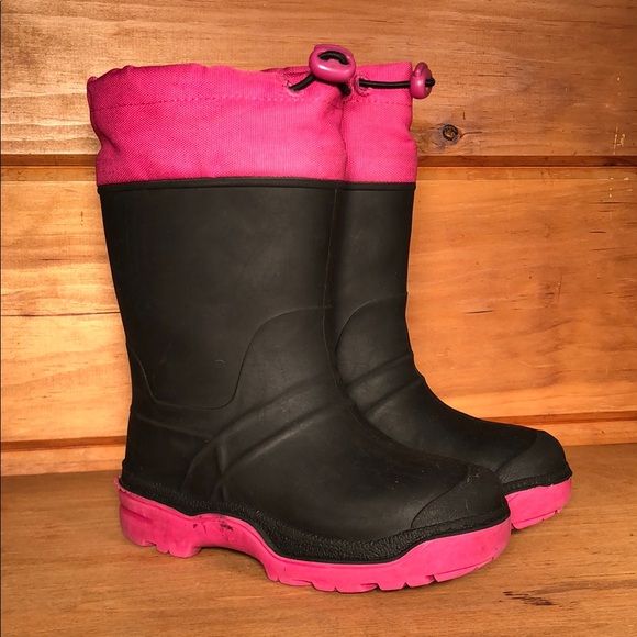 Kamik 10 Pink and Black Rubber Boots wool liner - Picture 1 of 8